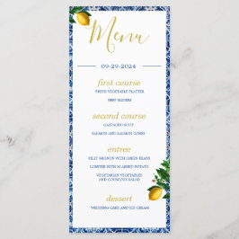Lemons Blue White Tiles Summer Monogram Menu