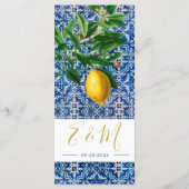 Lemons Blue White Tiles Summer Monogram Menu (Achterkant)
