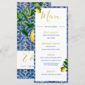 Lemons Blue White Tiles Summer Monogram Menu (Voorkant / Achterkant)
