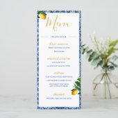 Lemons Blue White Tiles Summer Monogram Menu (Staand voorkant)