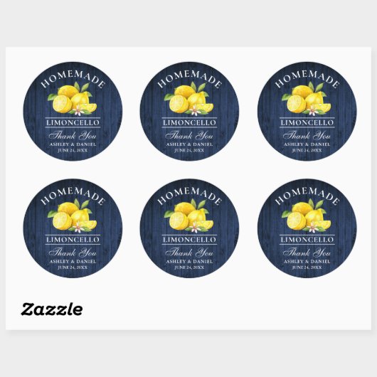 Lemons Blue Wood Wedding Bedankt Limoncello Ronde Sticker (Vel)