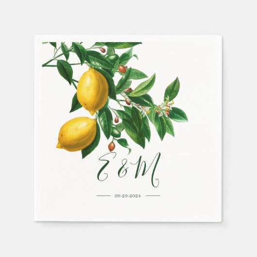 Lemons Botanical Green Summer Monogram Servet (Voorkant)