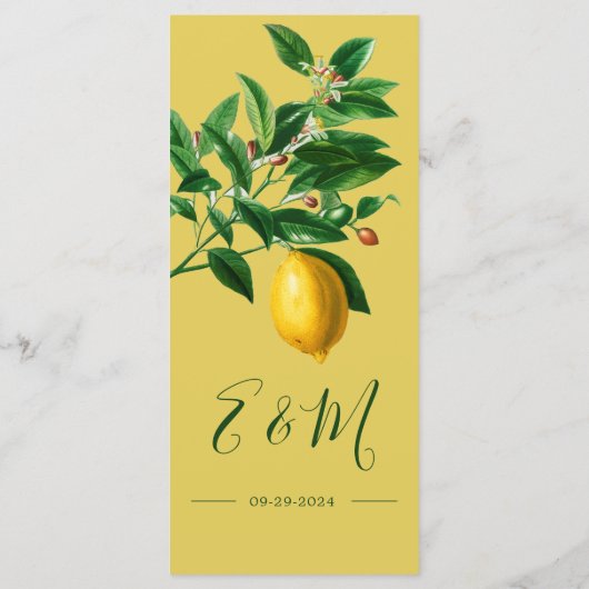 Lemons Botanical Green Yellow Summer Monogram Menu (Achterkant)