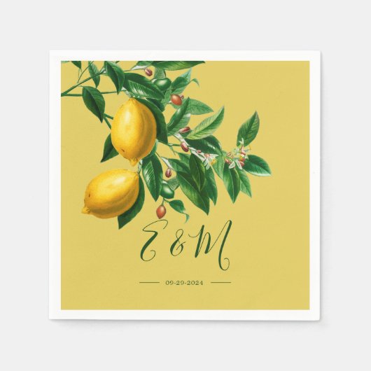 Lemons Botanical Green Yellow Summer Monogram Servet (Voorkant)