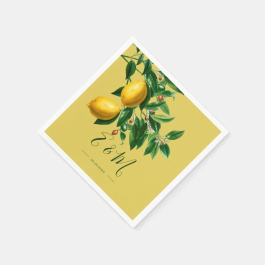 Lemons Botanical Green Yellow Summer Monogram Servet (Hoek)