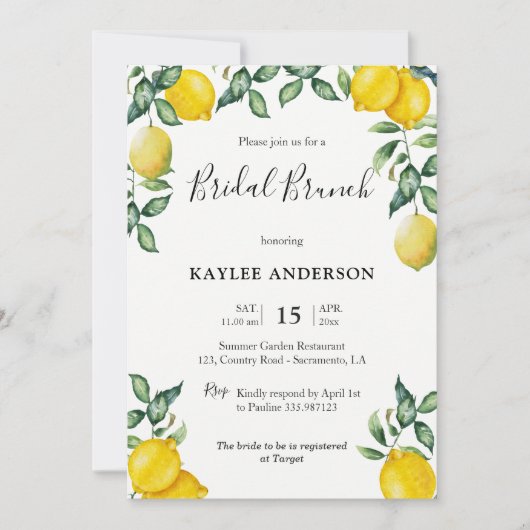 Lemons Bridal Brunch-uitnodiging Kaart (Voorkant)
