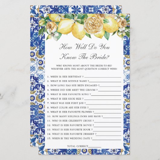 Lemons Bridal Hoe goed ken je de Bride Game? (Voorkant / Achterkant)