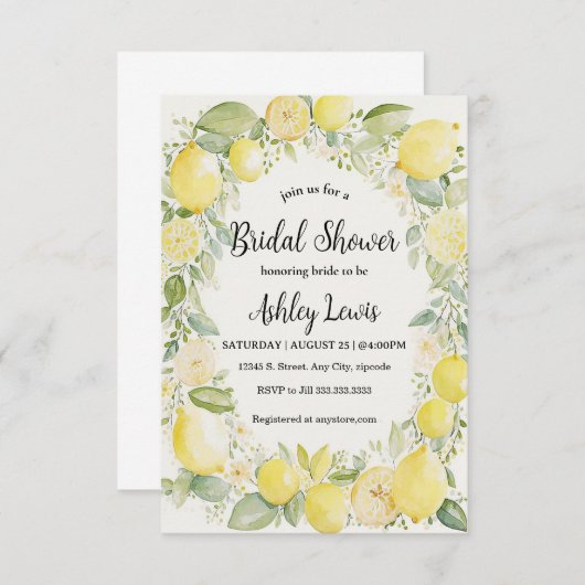 Lemons bruids douche uitnodiging, Lemonade uitnodi Kaart (Voorkant / Achterkant)