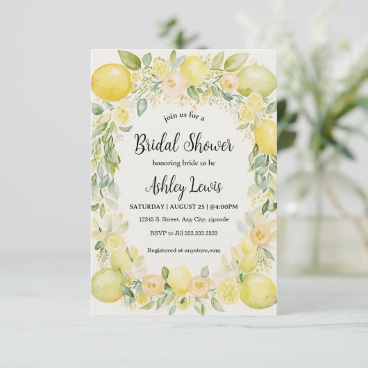 Lemons Bruidsdouche uitnodiging, Gele uitnodiging (Staand voorkant)
