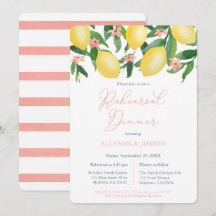 Lemons Citrus Pink Wedding Rehearsal and Dinner Kaart