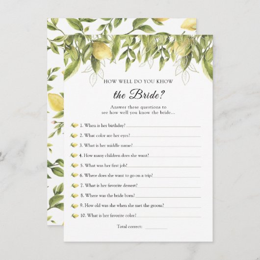 Lemons die de uitnodiging van de Bride Beste van h (Voorkant / Achterkant)