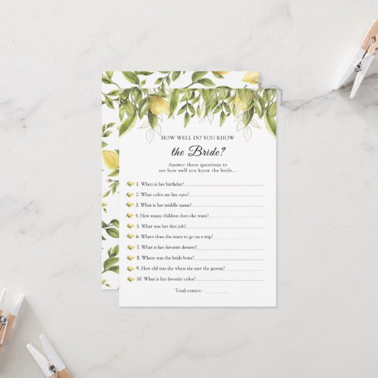 Lemons die de uitnodiging van de Bride Beste van h (Voorkant / Achterkant in situ)