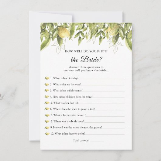 Lemons die de uitnodiging van de Bride Beste van h (Voorkant)