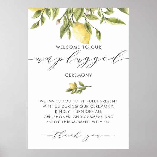 Lemons Elegant Calligraphy Unplugged Ceremony Poster (Voorkant)
