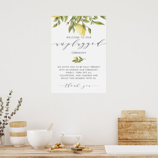 Lemons Elegant Calligraphy Unplugged Ceremony Poster (Keuken)