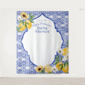 Lemons en Antiek blauw patroonpatroon Baby shower Wandkleed (Voorkant)
