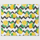 Lemons en bladeren met zwarte Chevron Cadeaupapier (Vlak)