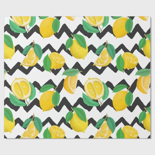 Lemons en bladeren met zwarte Chevron Cadeaupapier (Vlak)