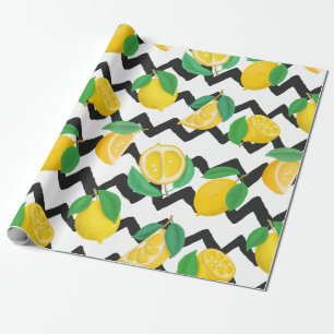 Lemons en bladeren met zwarte Chevron Cadeaupapier