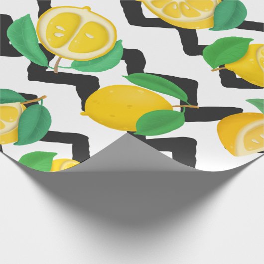 Lemons en bladeren met zwarte Chevron Cadeaupapier (Hoek)