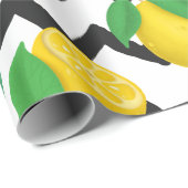 Lemons en bladeren met zwarte Chevron Cadeaupapier (Rol Hoek)