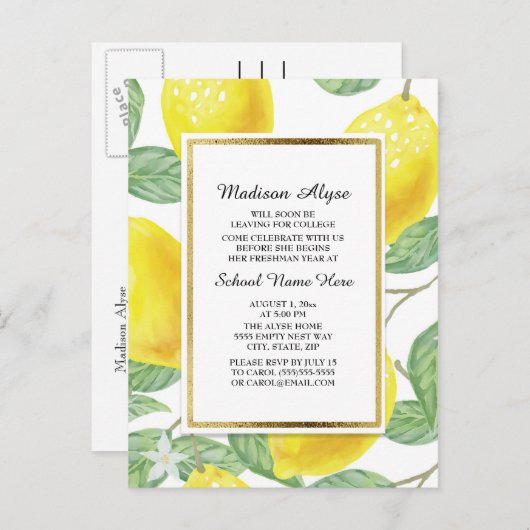 Lemons en bladeren op White Trunk Party Kaart (Voorkant / Achterkant)