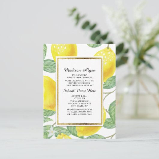 Lemons en bladeren op White Trunk Party Kaart (Staand voorkant)