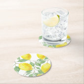 Lemons en bladeren ronde kartonnen onderzetter (Insitu)
