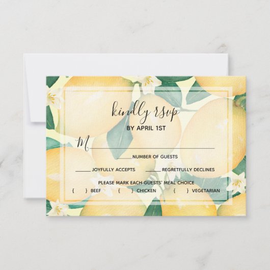 Lemons en bladeren RSVP kaartje (Voorkant)