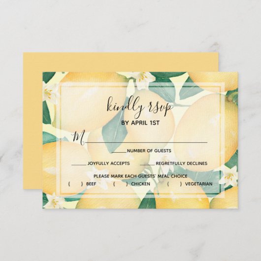 Lemons en bladeren RSVP kaartje (Voorkant / Achterkant)