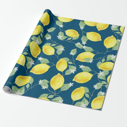 Lemons en blauw land Chic-Waterverf Cadeaupapier (Uitgerold)