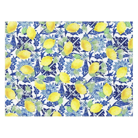 Lemons en blauw Waterverf Tafelkleed (Voorkant (Horizontaal))
