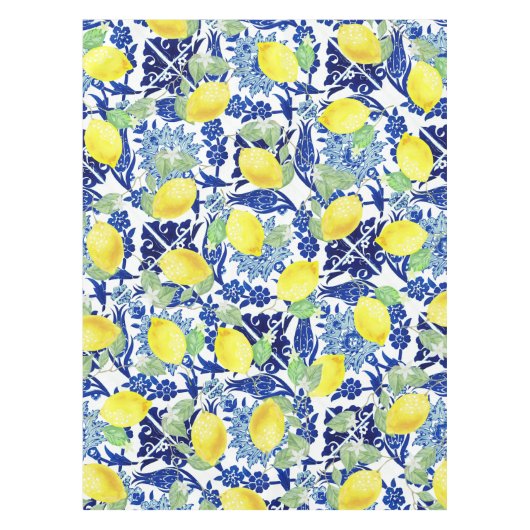 Lemons en blauw Waterverf Tafelkleed (Voorkant)