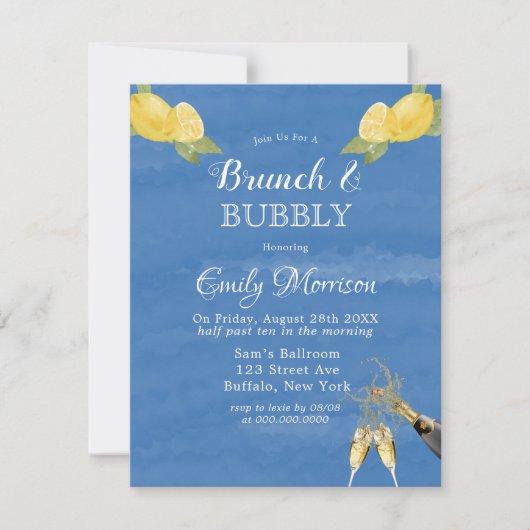 Lemons en blauwe Waterverf Brunch & Bubble Kaart (Voorkant)