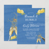 Lemons en blauwe Waterverf Brunch & Bubble Kaart (Voorkant / Achterkant)