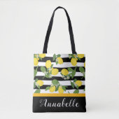 Lemons en bloesems in Stripes personaliseren Tote Bag (Voorkant)