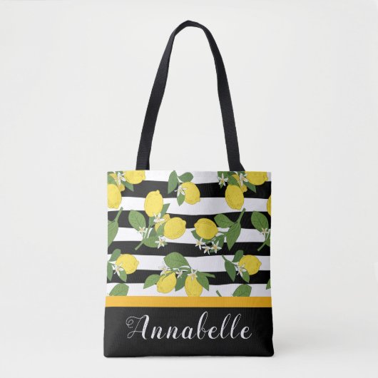 Lemons en bloesems in Stripes personaliseren Tote Bag (Voorkant)