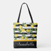 Lemons en bloesems in Stripes personaliseren Tote Bag (Achterkant)