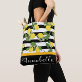 Lemons en bloesems in Stripes personaliseren Tote Bag (Dichtbij)