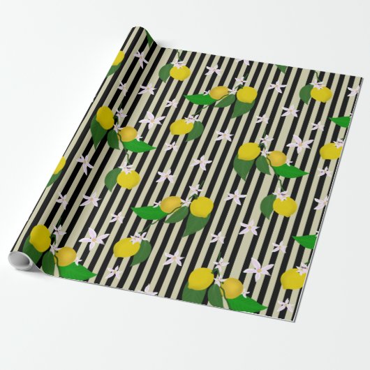 Lemons en bloesems voor Stripes Cadeaupapier (Uitgerold)