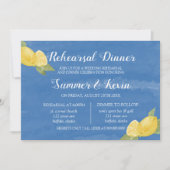 Lemons en Blue Waterverf Rehearsal Dinner Kaart (Voorkant)