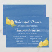Lemons en Blue Waterverf Rehearsal Dinner Kaart (Voorkant / Achterkant)