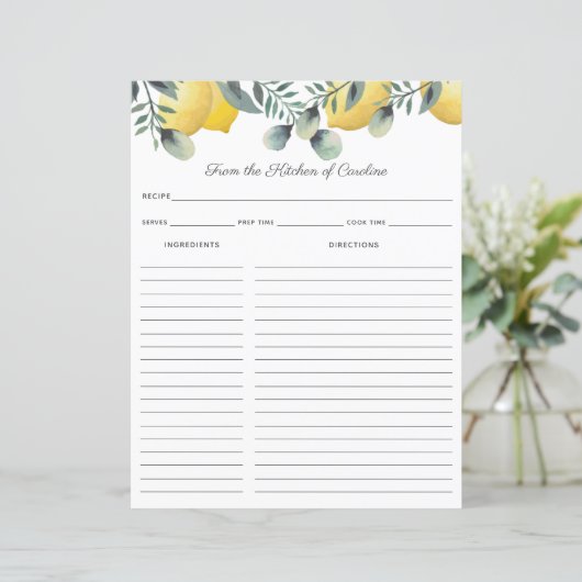 Lemons en Eucalyptus Recipe Kaart Multomap Invoege (Staand voorkant)