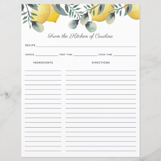 Lemons en Eucalyptus Recipe Kaart Multomap Invoege (Voorkant)