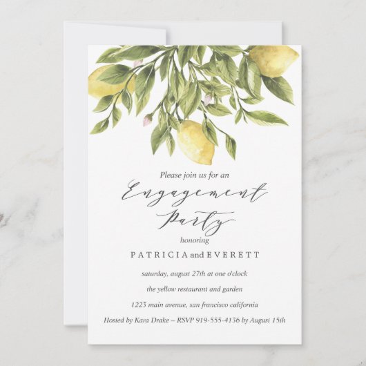 Lemons en Foliage Wedding Engagement Party v2 Kaart (Voorkant)
