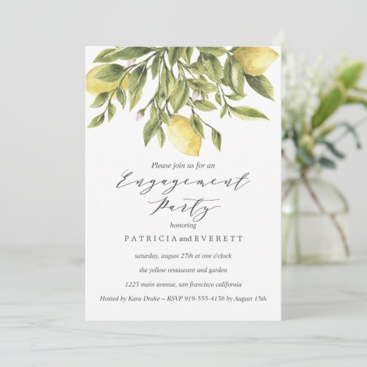 Lemons en Foliage Wedding Engagement Party v2 Kaart (Staand voorkant)