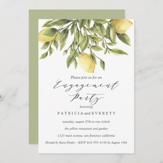 Lemons en Foliage Wedding Engagement Party v2 Kaart (Voorkant / Achterkant)