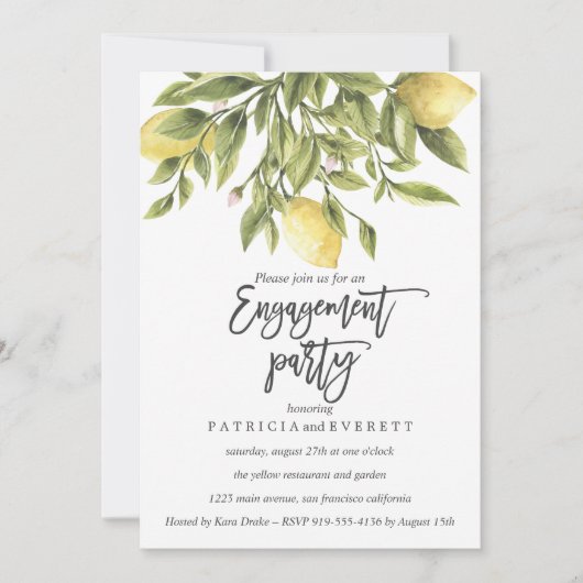 Lemons en Foliage Wedding Engagement Party v3 Kaart (Voorkant)