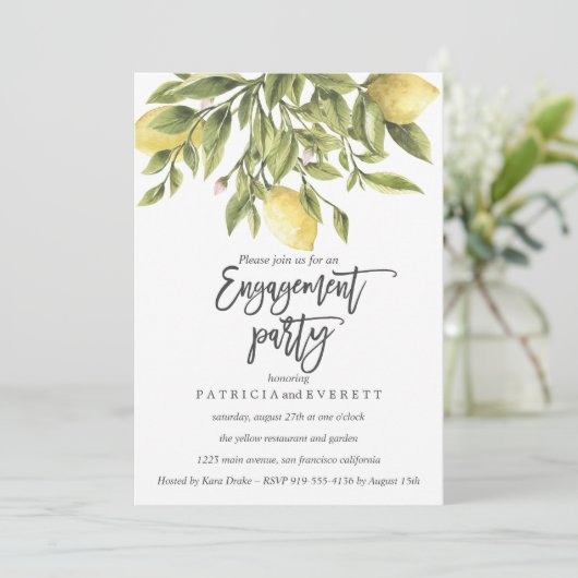 Lemons en Foliage Wedding Engagement Party v3 Kaart (Staand voorkant)