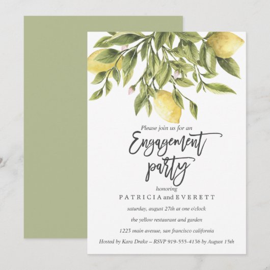 Lemons en Foliage Wedding Engagement Party v3 Kaart (Voorkant / Achterkant)